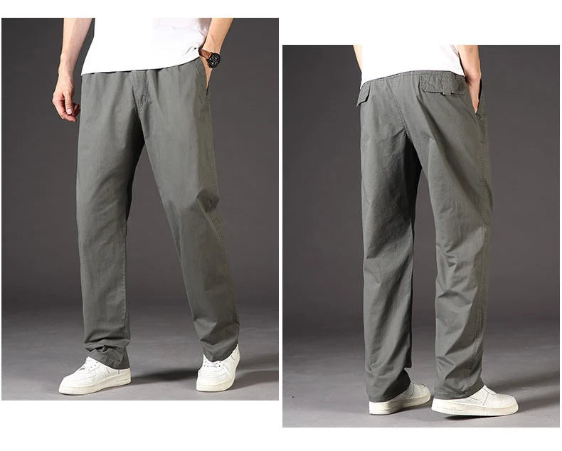 Cotton cargo pants front view taupe