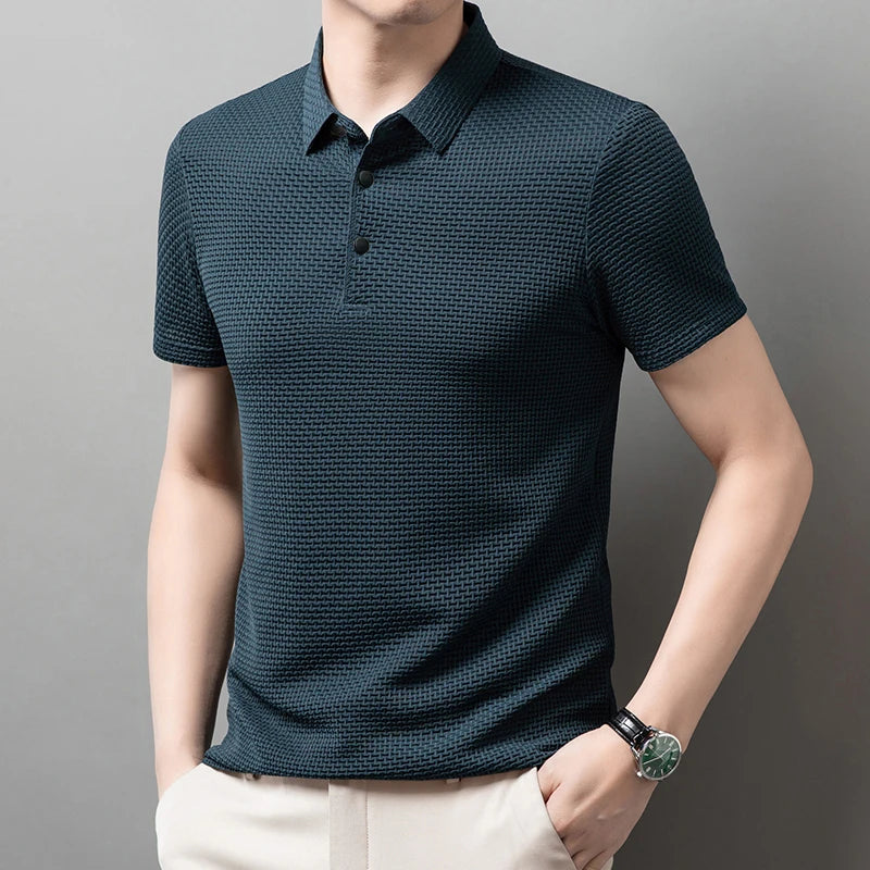 Bone print polo shirt front view green