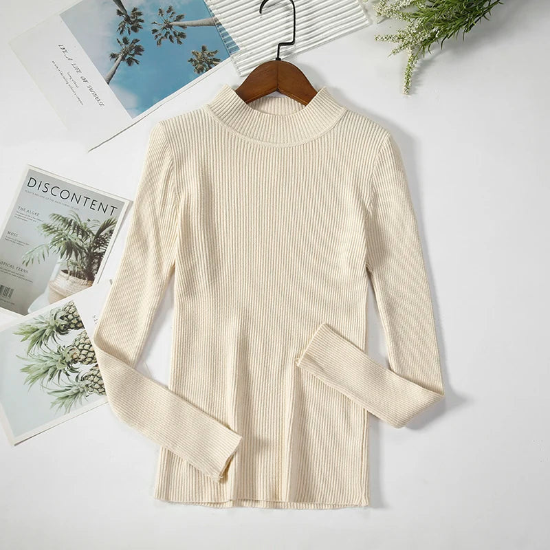 Soft turtleneck sweater front view white