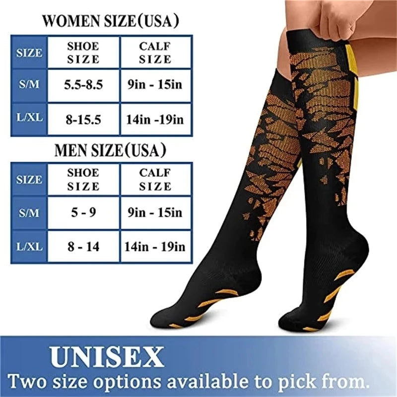 Compression support socks worn on legs