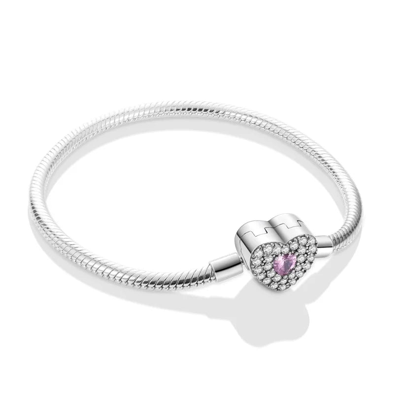 Peach heart charm bracelet zircon sparkle closeup