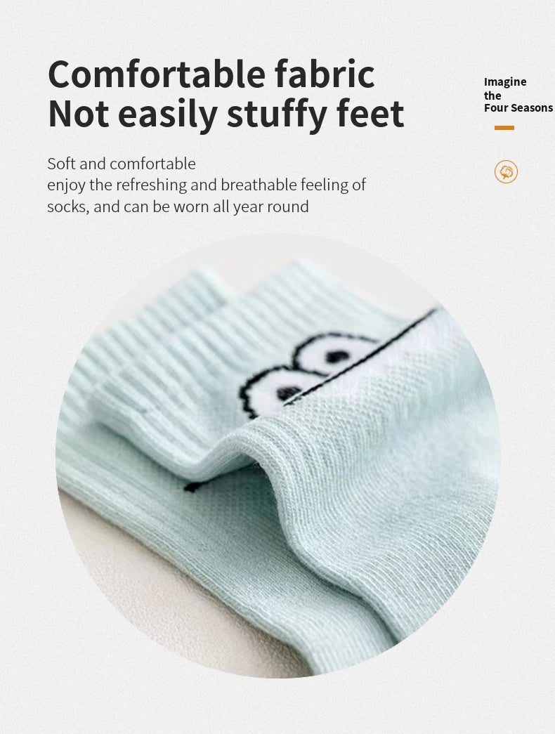Women's funny expression print crew socks worn on feet