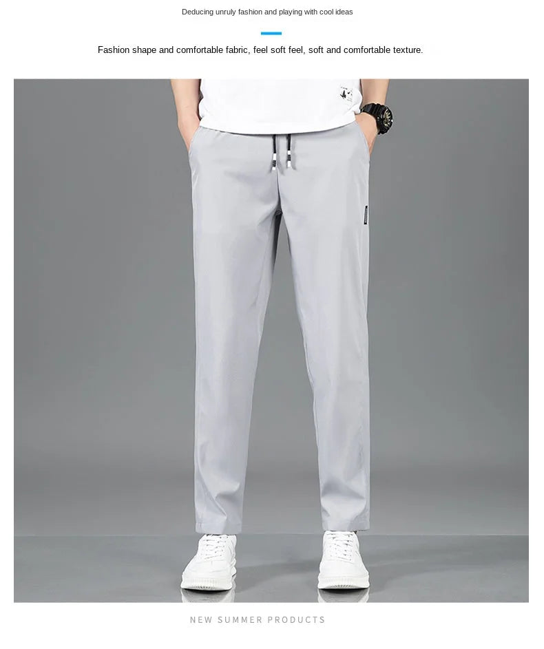 Ice silk straight leg trousers front view white
