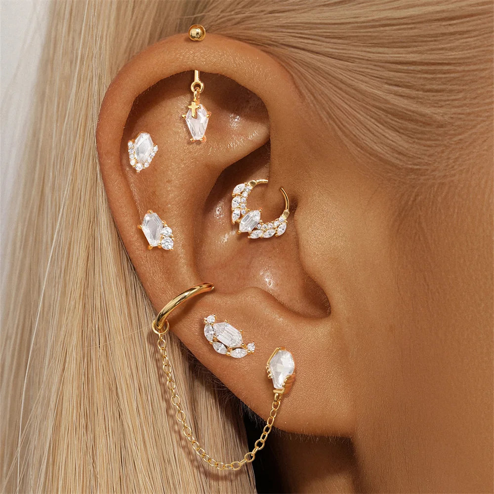 Moonstone geometric stud earrings gold-plated finish