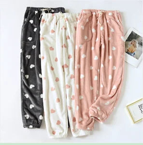 Unisex plush coral fleece pajama pants worn loungewear
