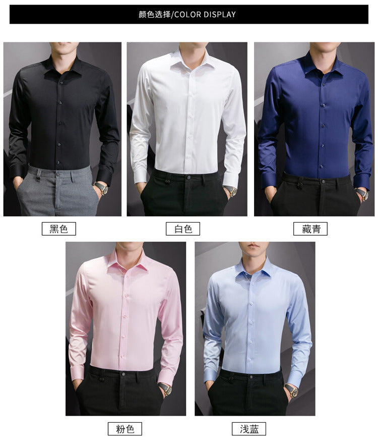 Slim fit business shirt front view navy blue