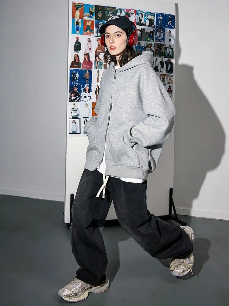 Double zip hooded jacket worn styled outfit