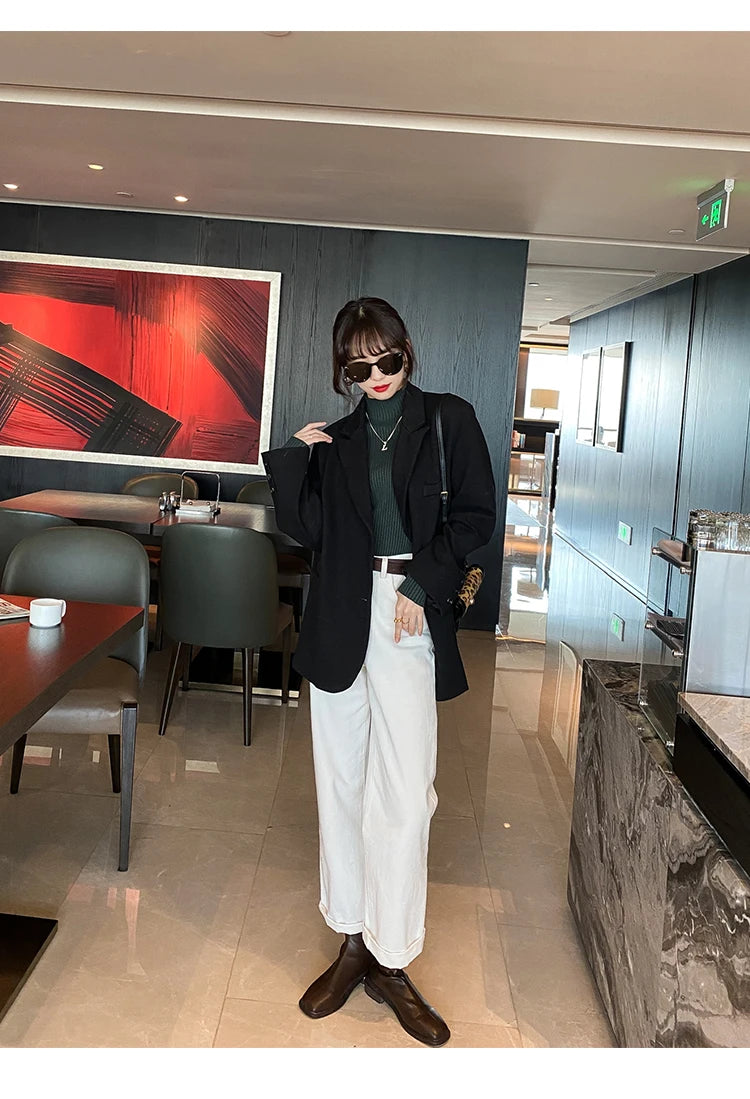  Slim turtleneck sweater khaki full length mirror shot