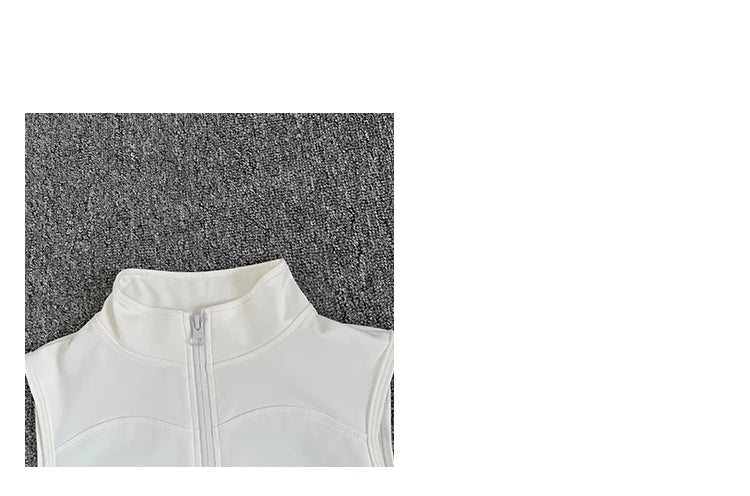 Women's zip-up yoga fitness tank top front view white