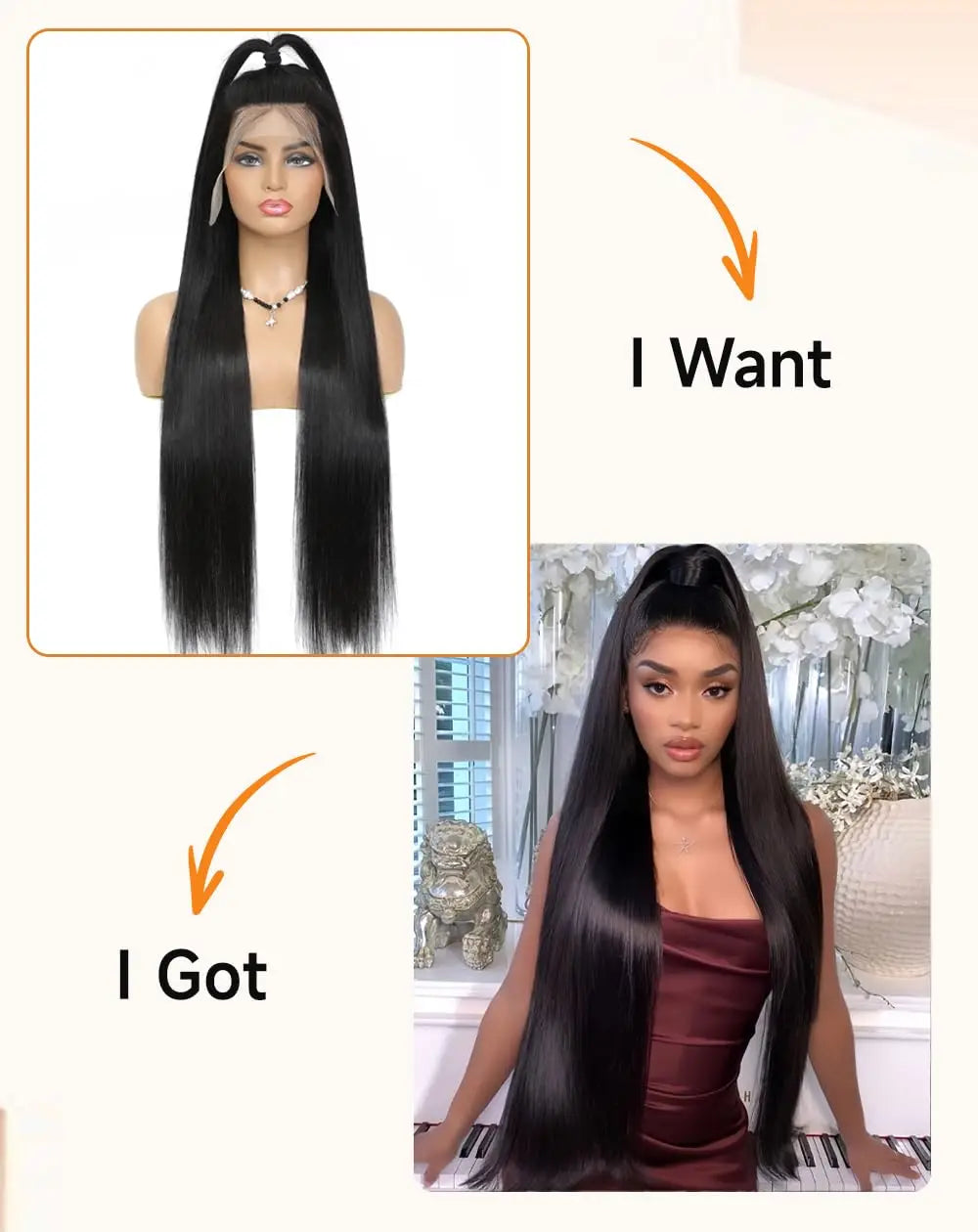 HD lace front straight human hair wig worn on model