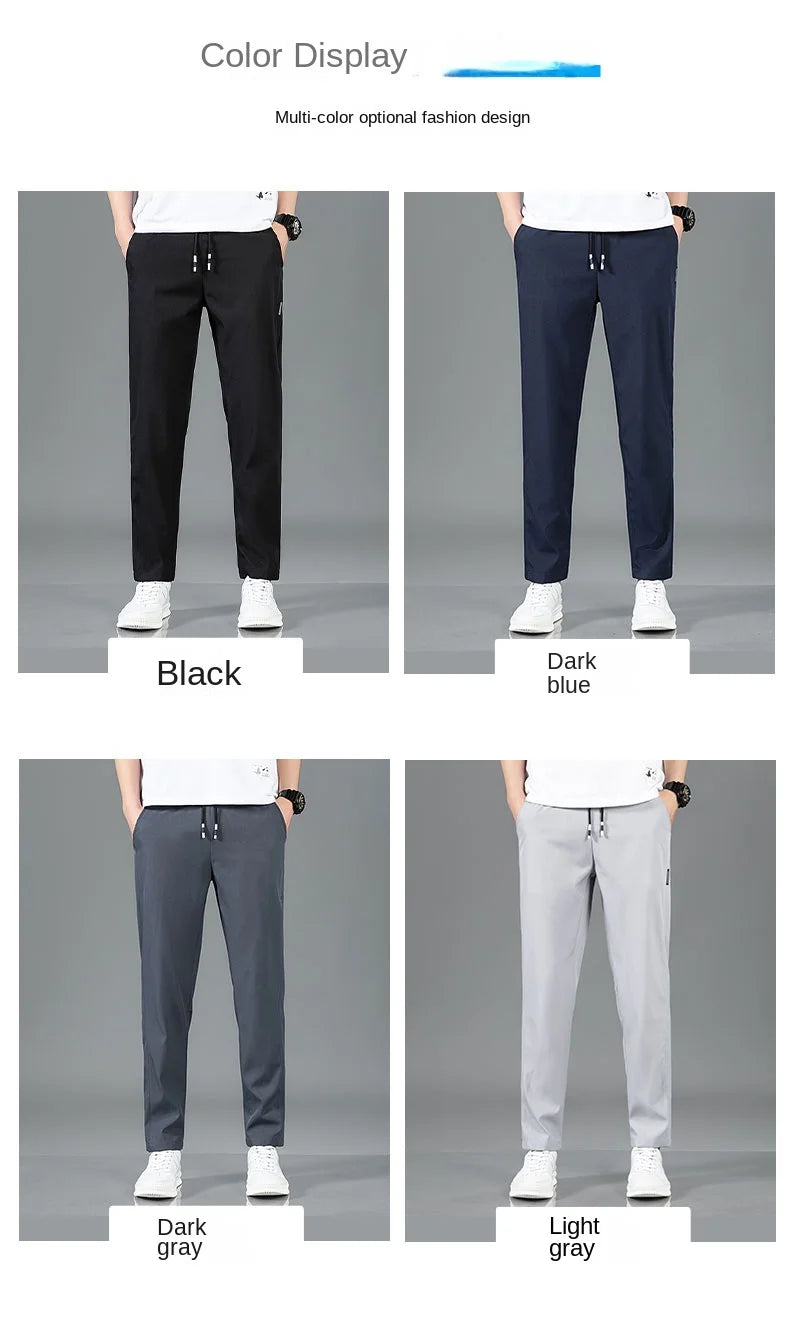 Ice silk straight leg trousers black color option