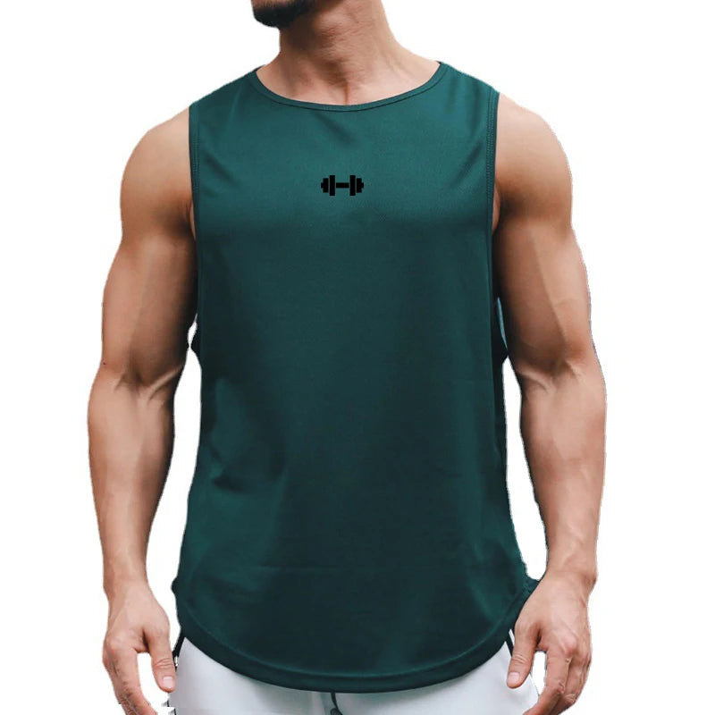 Quick-dry gym tank top front view gray