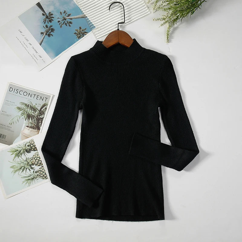 Soft turtleneck sweater front view black