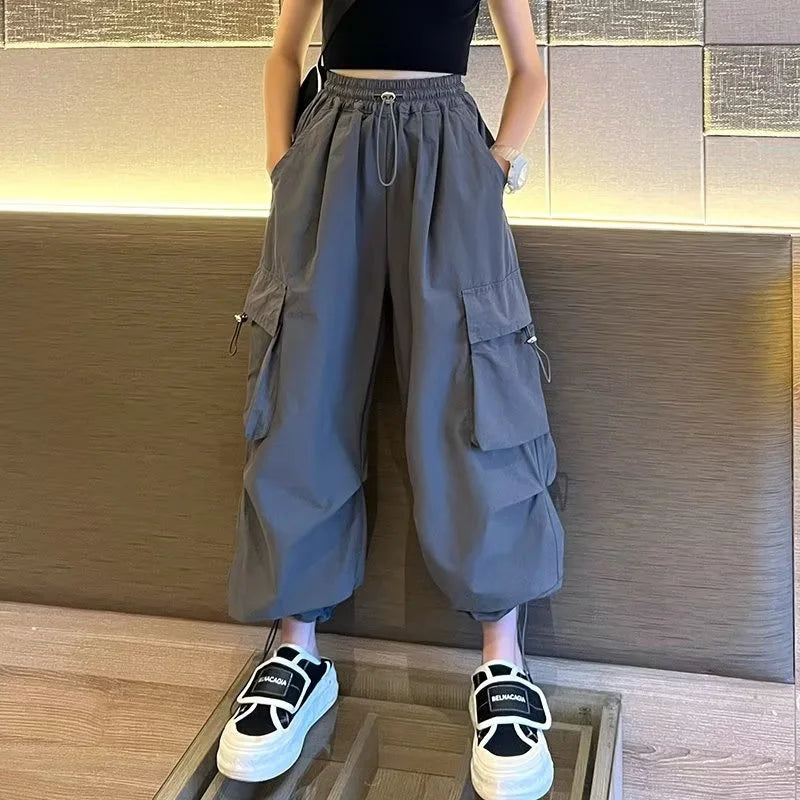 Girls cargo jogger pants waistband detail