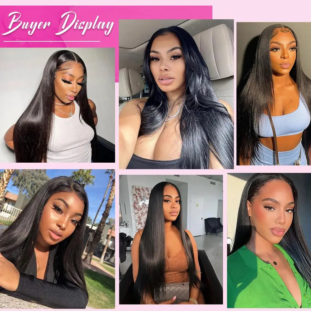 HD lace front straight human hair wig worn on model