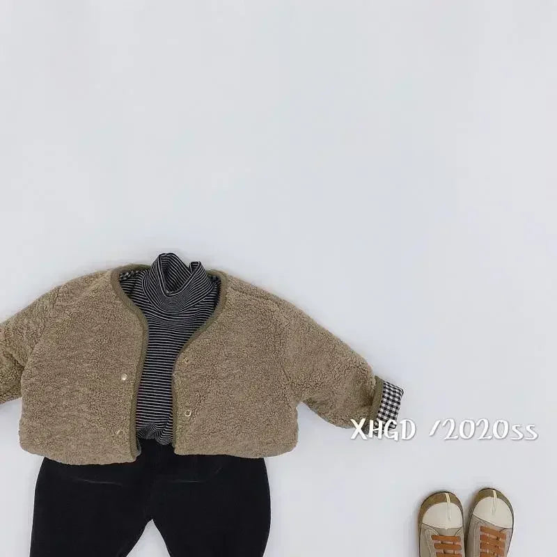 Kids reversible plaid jacket cream color option