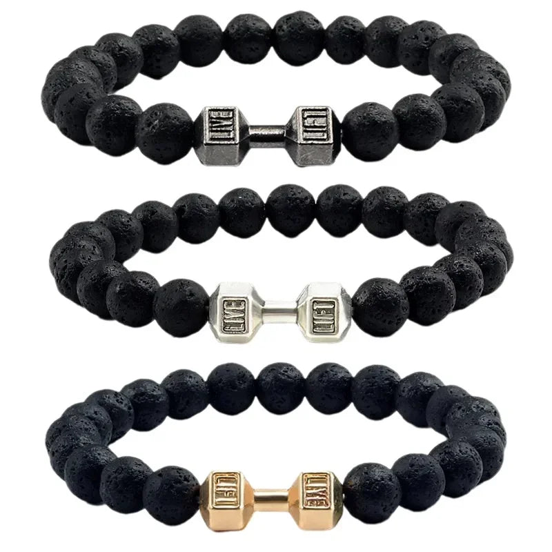 Lava stone beaded bracelet worn on wrist