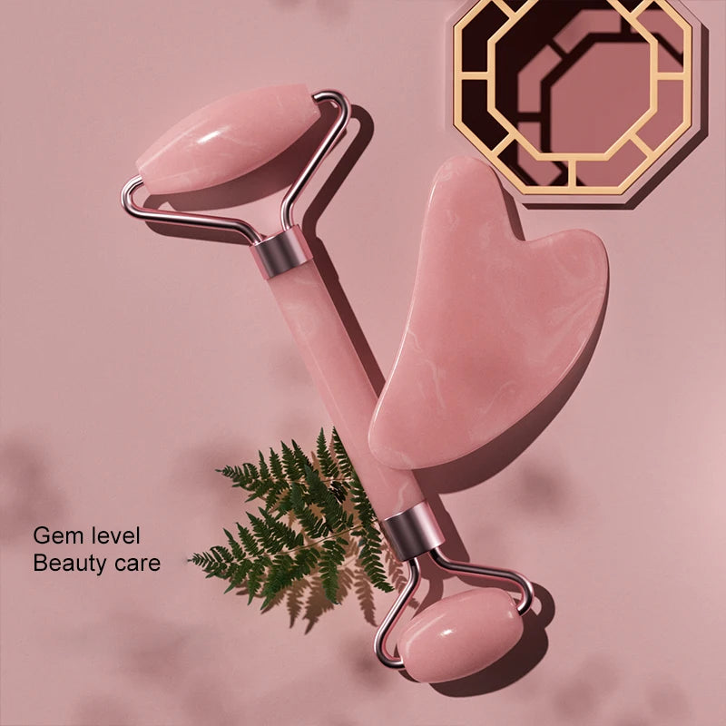 Facial massage roller scraper set worn in use