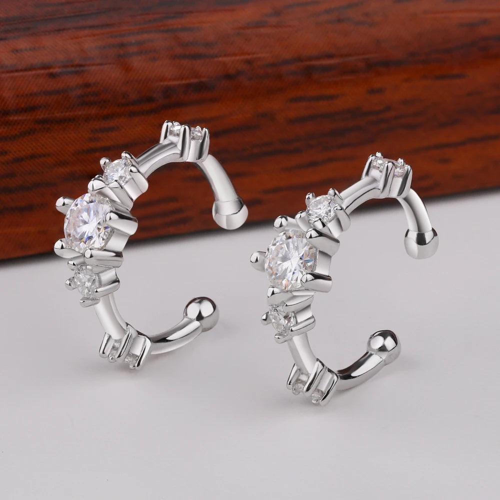 Moissanite clip-on ear cuffs front view