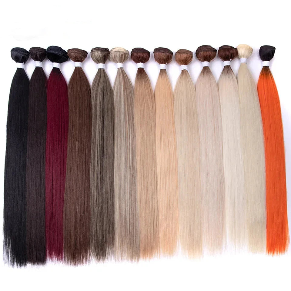 Straight synthetic hair bundle worn styled