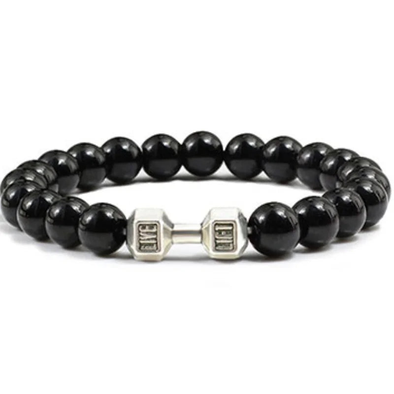 Lava stone beaded bracelet worn on wrist