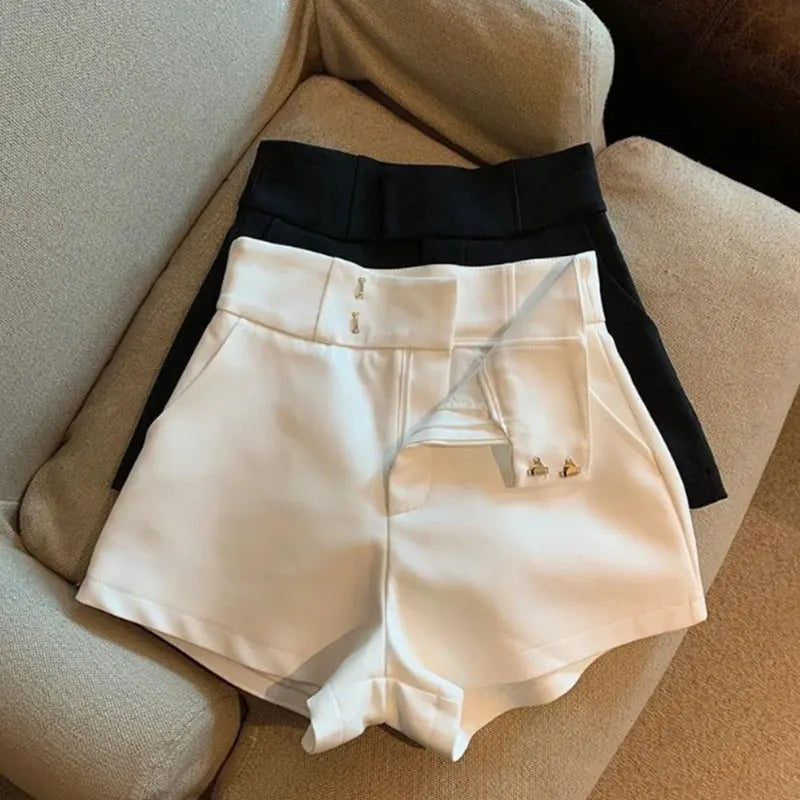 High waisted casual shorts white flat lay angle