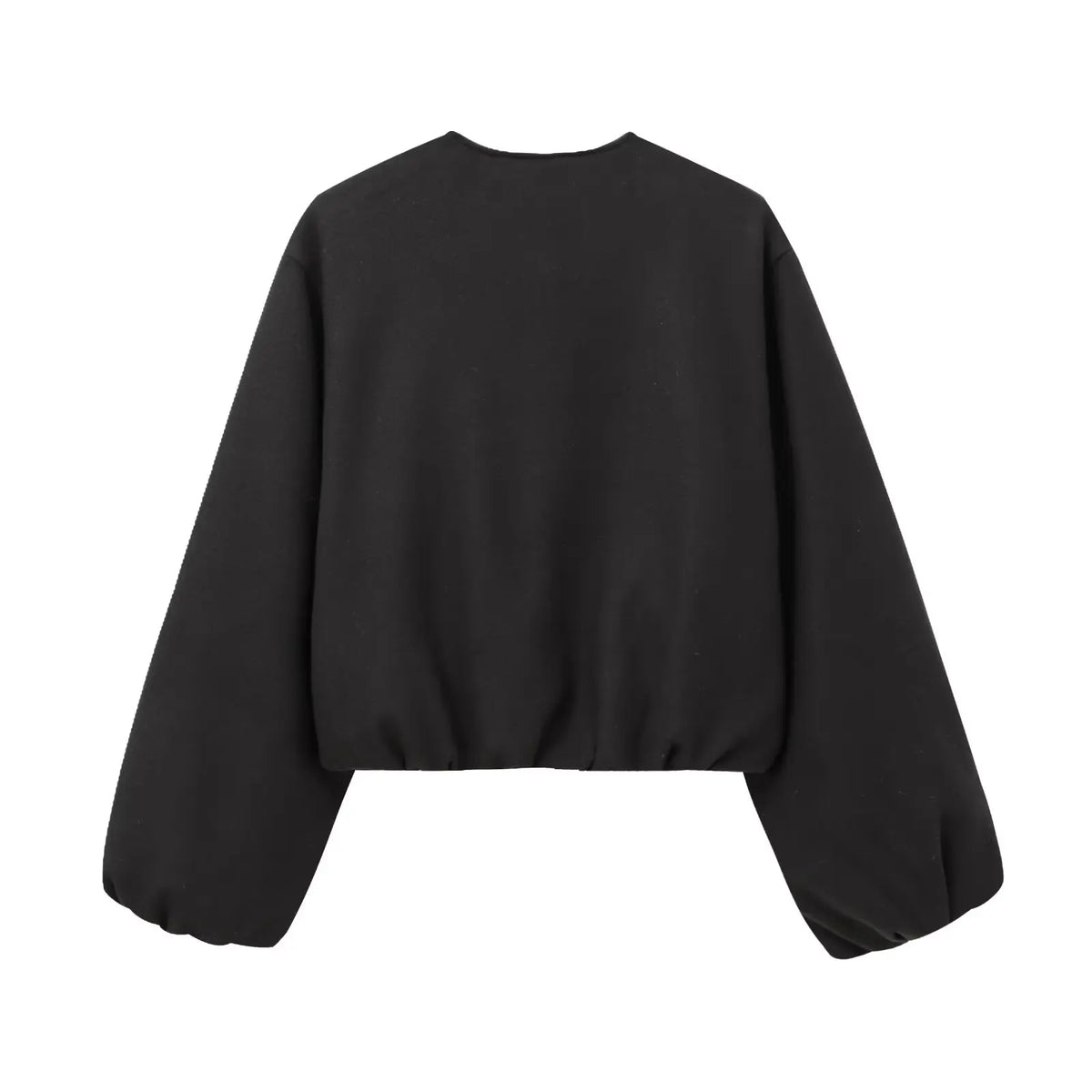 Cropped zip bomber jacket front view black