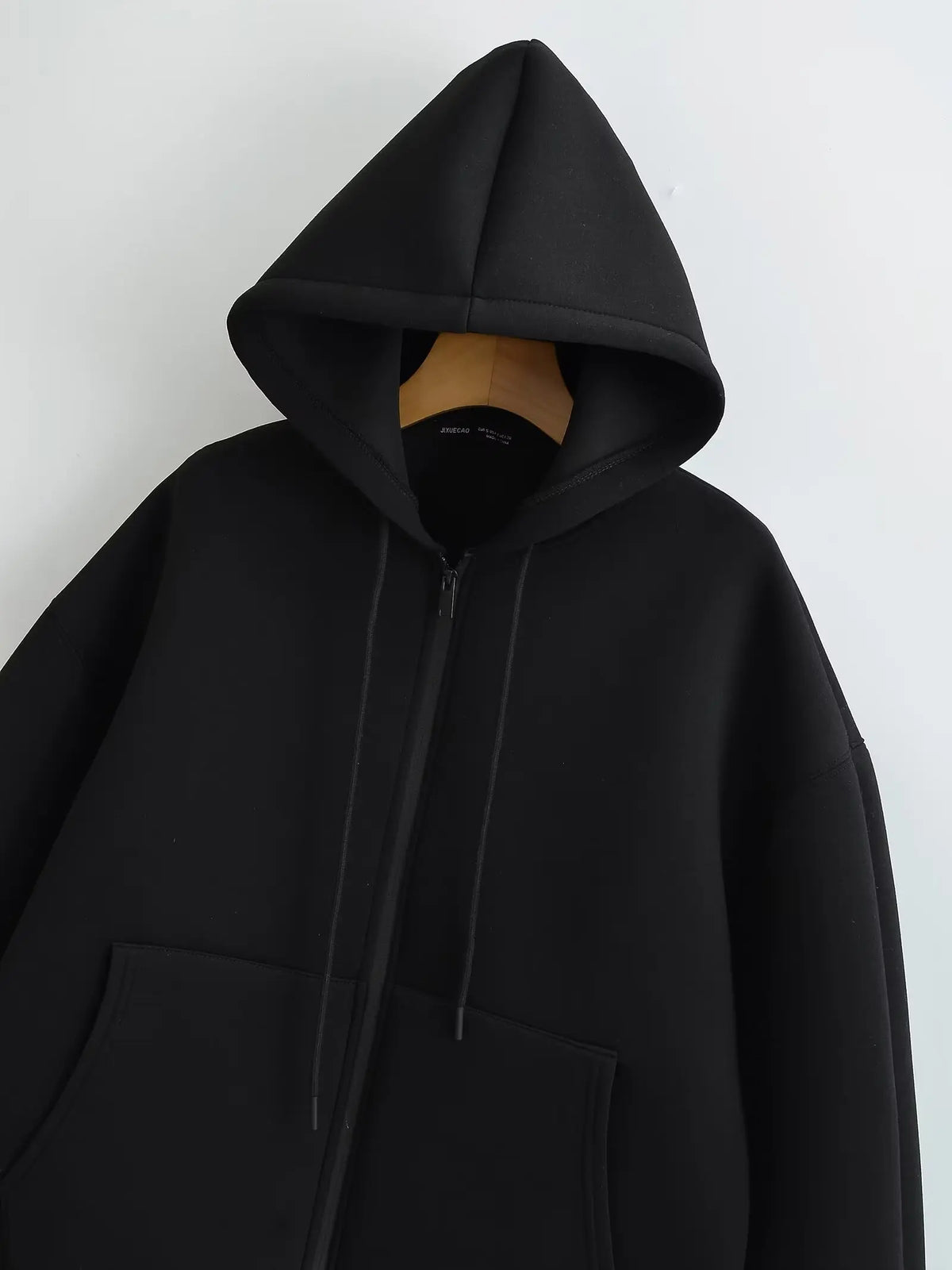 Women's zip-up hoodie jacket front view dark grey