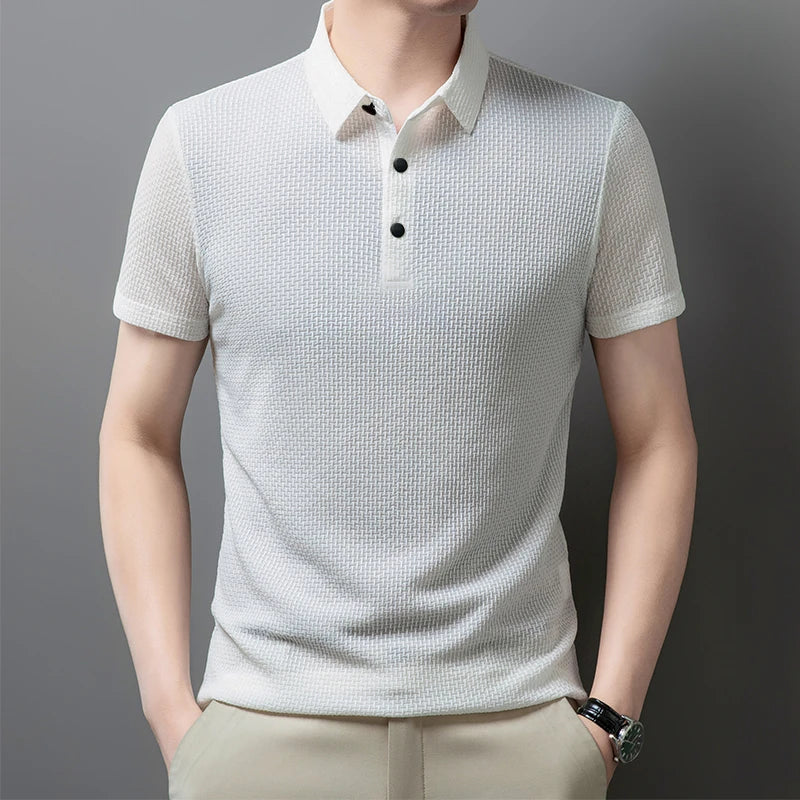 Bone print polo shirt front view green