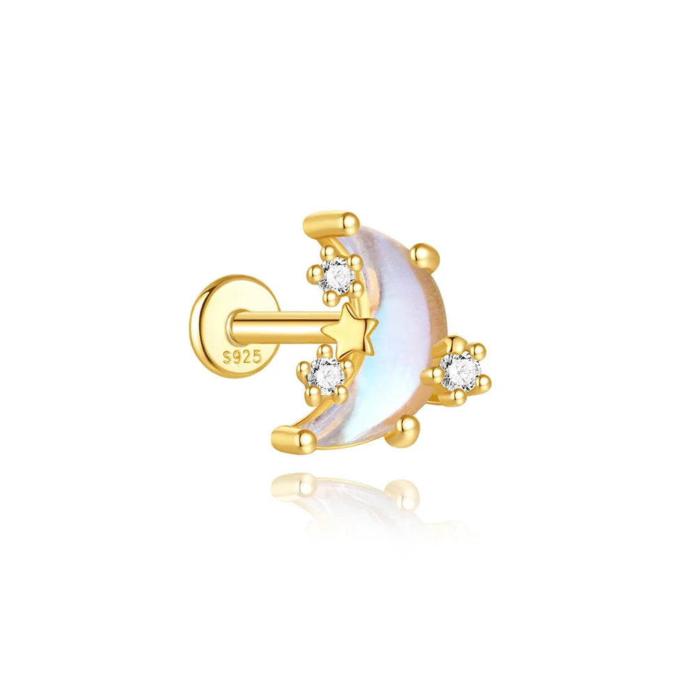 Moonstone geometric stud earrings gold-plated finish
