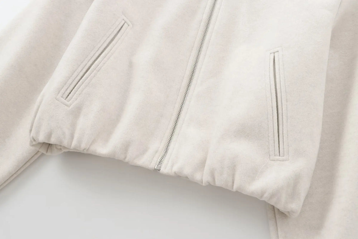 Cropped zip bomber jacket worn styled outfit