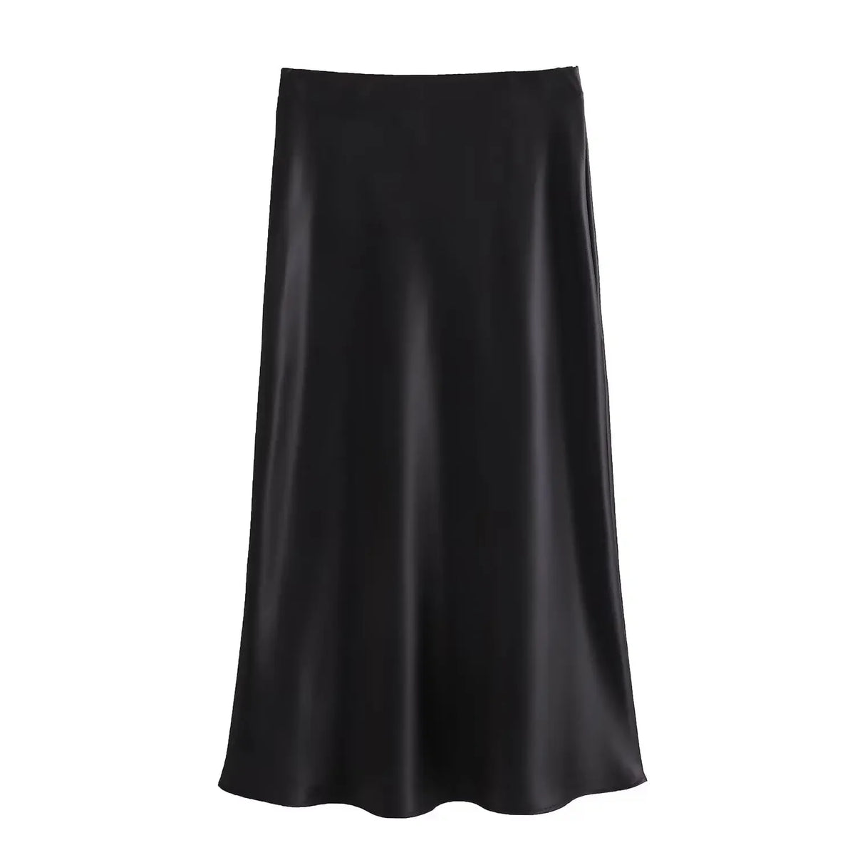 High waist satin midi skirt worn styled outfit black