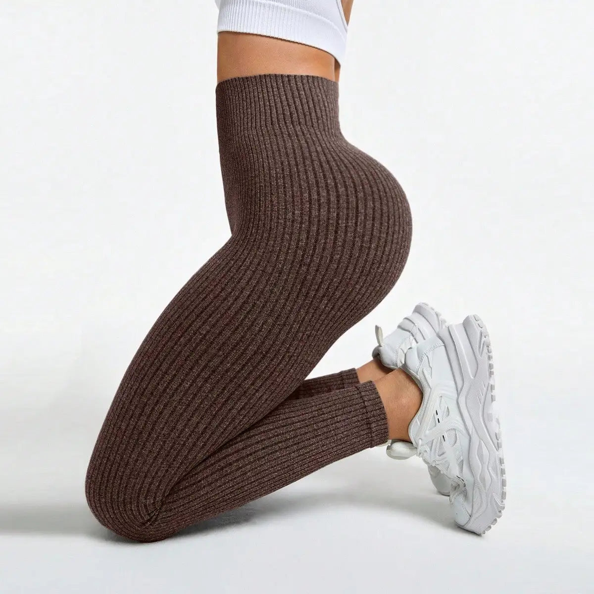 Tummy control yoga leggings front view black