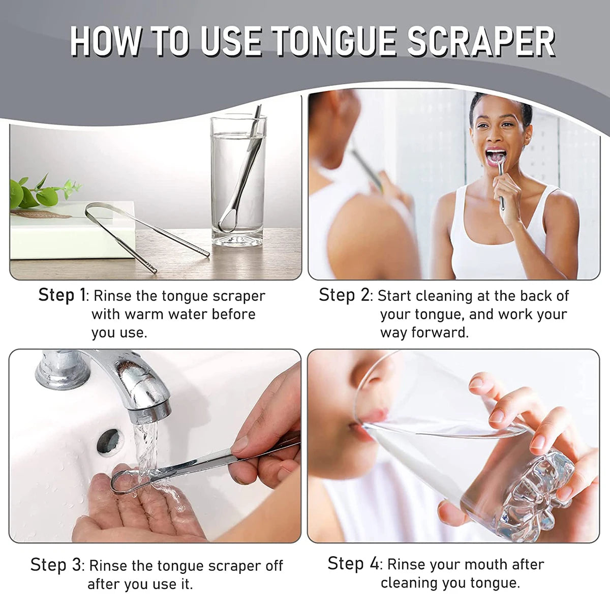 Stainless steel tongue scraper 3 piece set