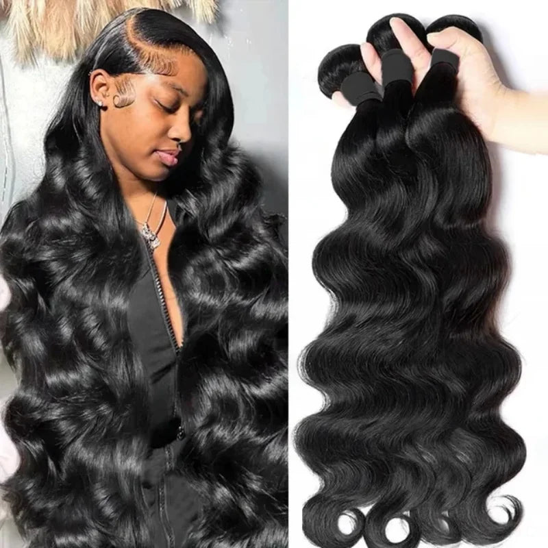 Body wave virgin hair bundles worn styled