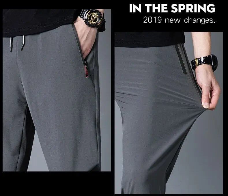 Slim fit jogger pants front view grey