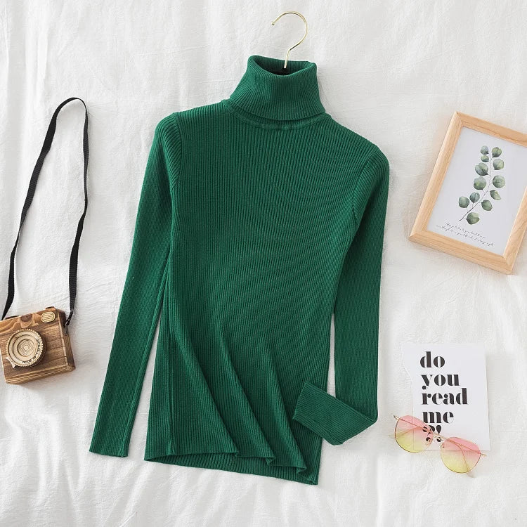 Soft turtleneck sweater front view Green
