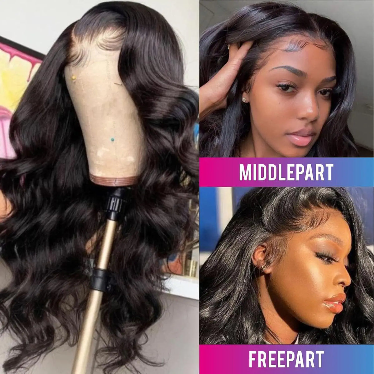 Body wave hd lace front wig worn on model