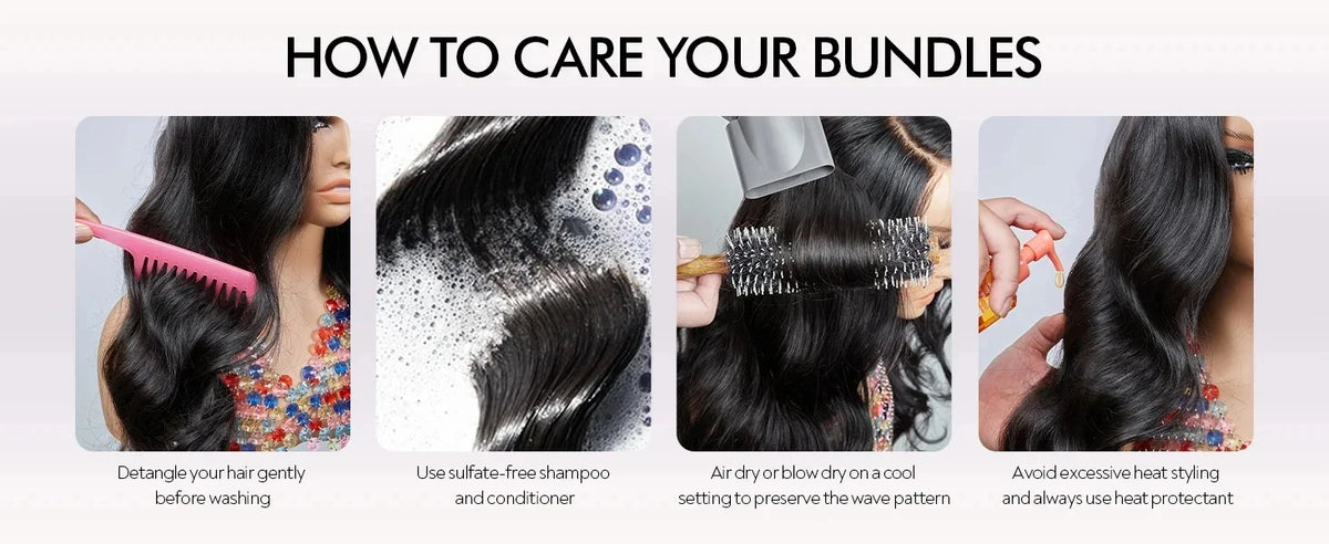 Body wave virgin hair bundles worn styled