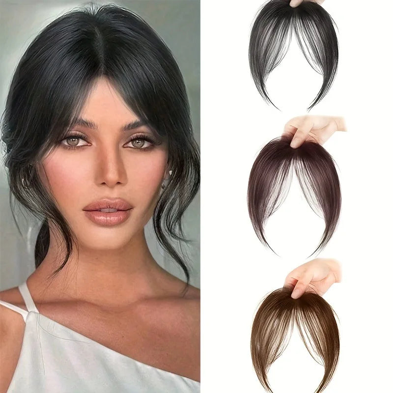 Clip-in bangs hair extension worn on model