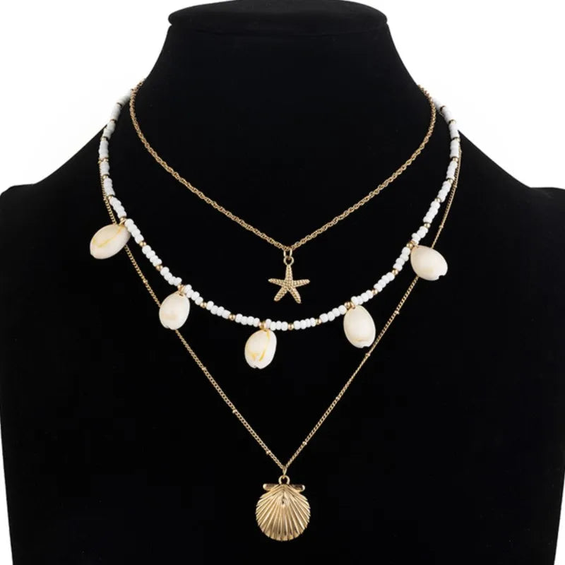 Pearl shell starfish necklace pendant close-up
