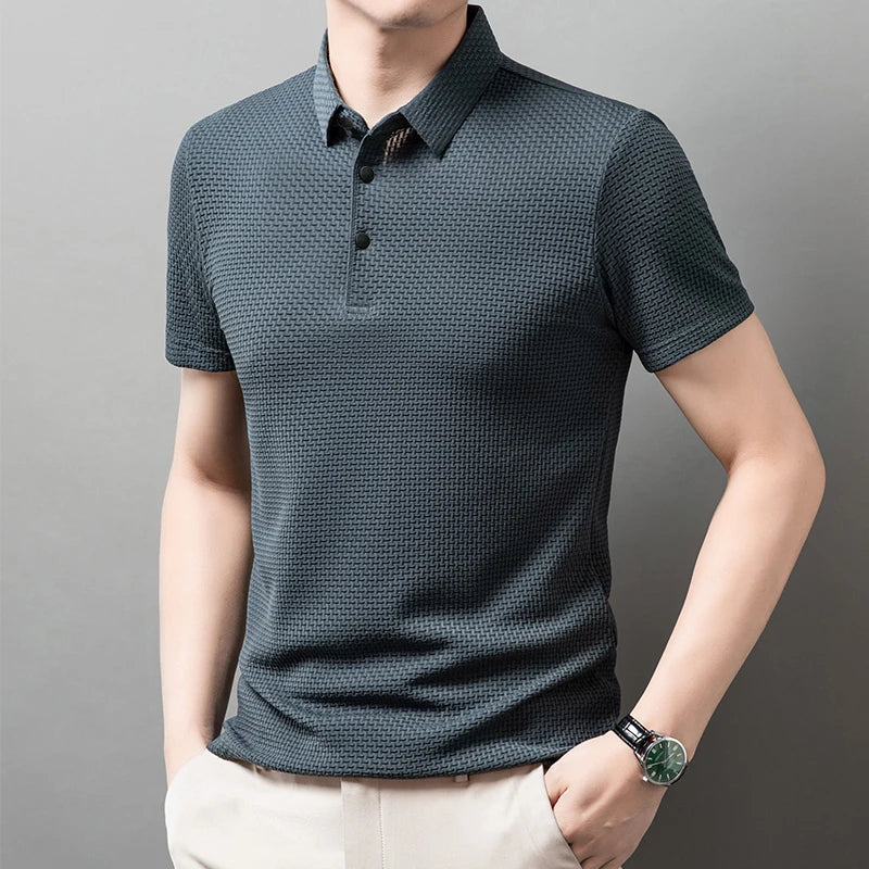 Bone print polo shirt front view green