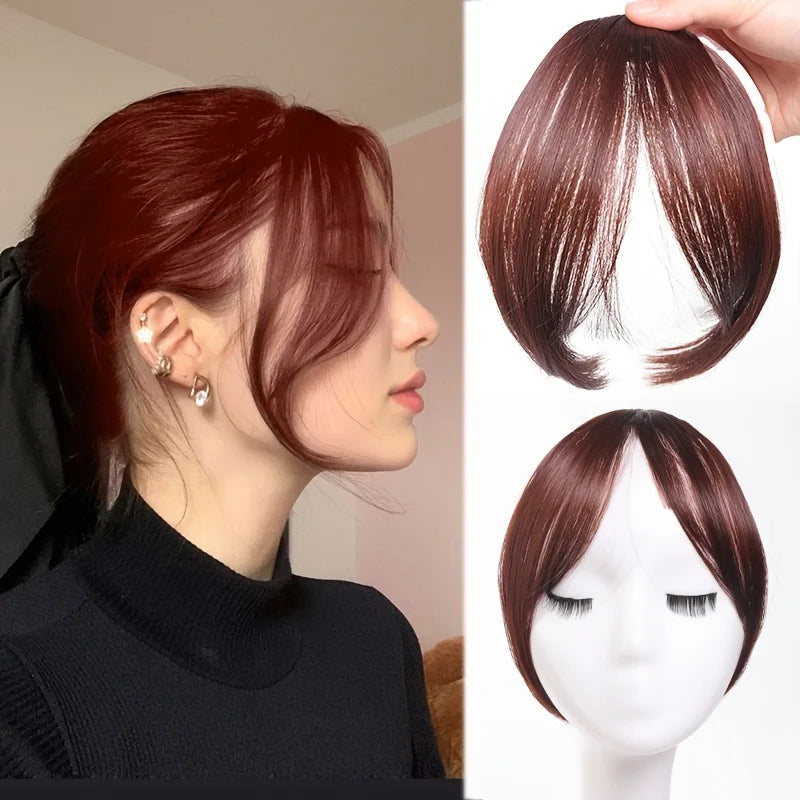 Clip-in bangs hair extension worn on model