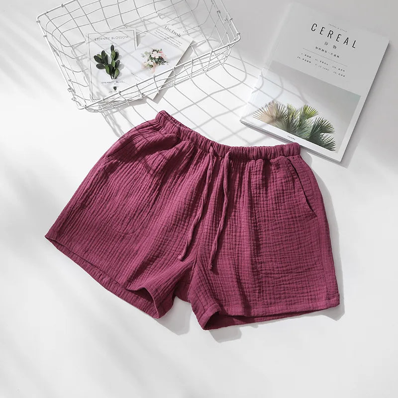 Unisex cotton crepe pajama shorts gray blue men's