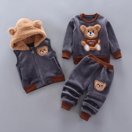 Kids hooded bear sweater set bear ear hood detail
