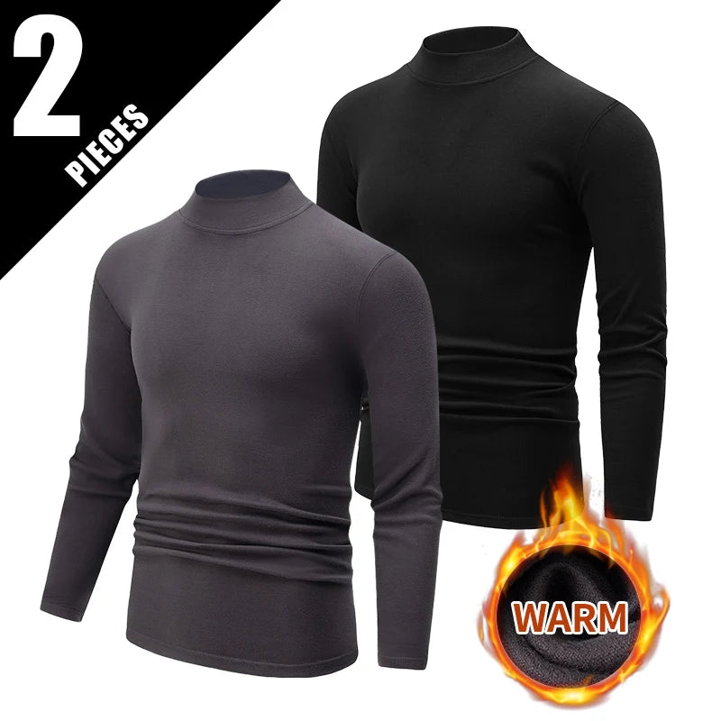 Men's semi-turtleneck long sleeve top worn under jacket