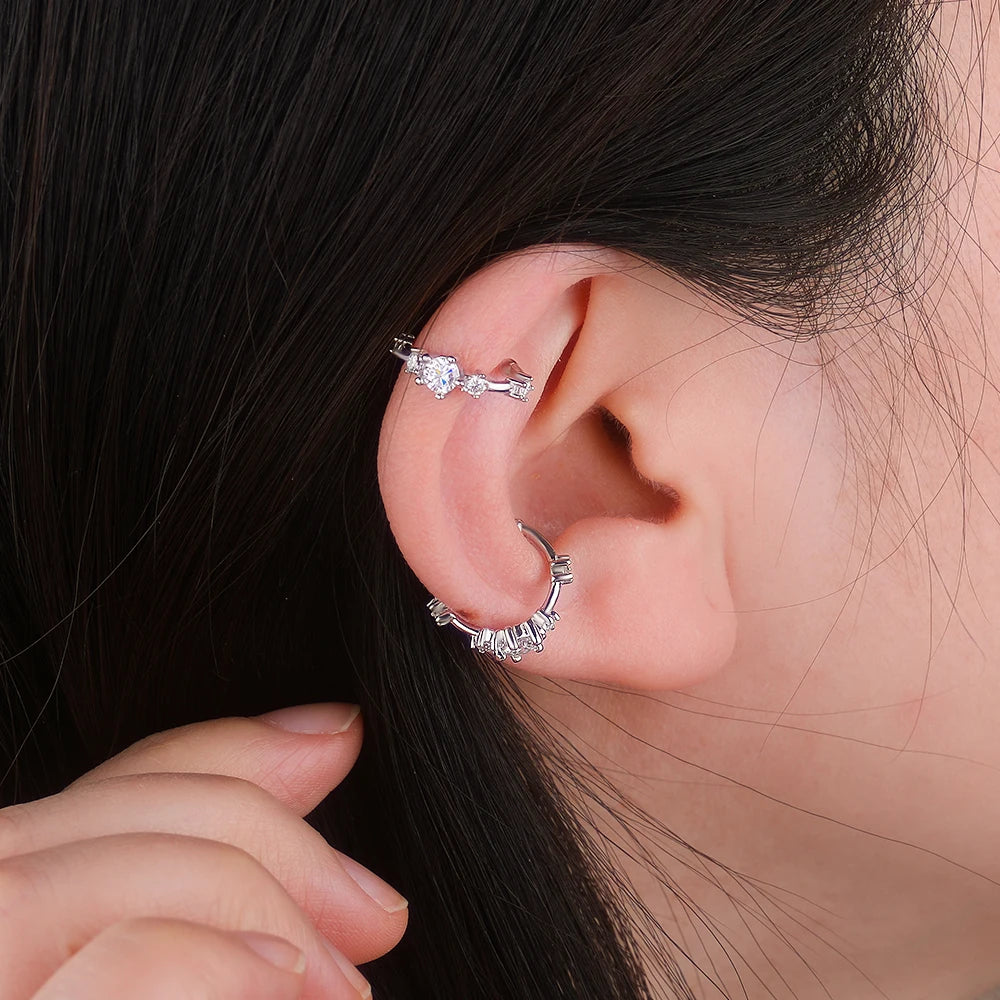 Moissanite clip-on ear cuffs front view