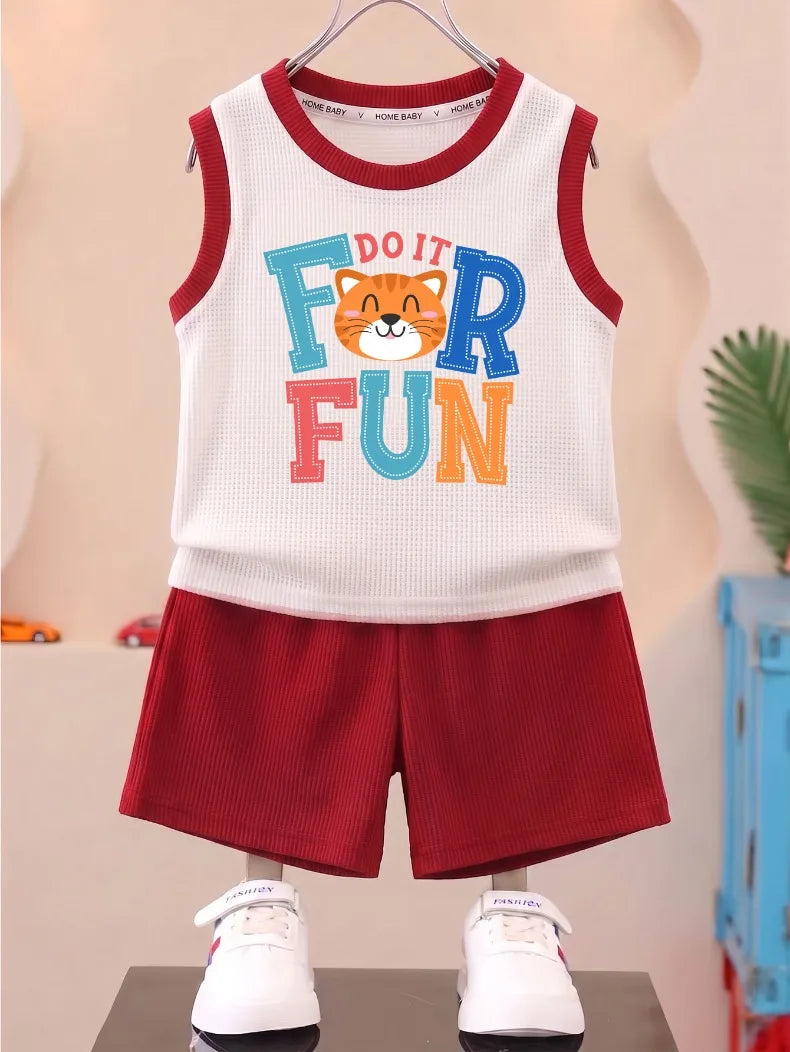 Boys vest & shorts set worn by child