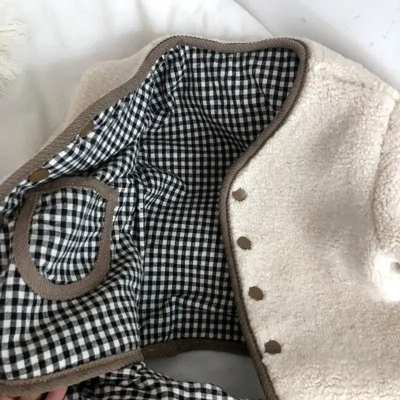 Kids reversible plaid jacket cream color option
