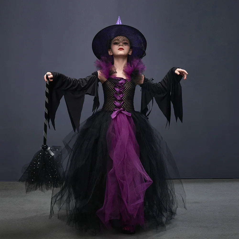 Girls witch Halloween costume worn by child